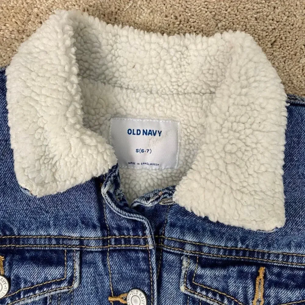 Old Navy‎ Sherpa Lined Denim Jacket Medium Wash Kids Size Small 6/7